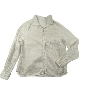 CP SHADES Joss Shirt Women Medium White Roll Tab Soft Long Sleeve Double Cloth